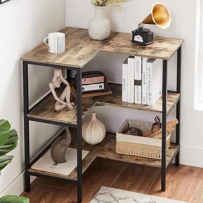 Corner Cabinet Table with 3 Tier Open Shelf, Multipurpose Display Organizer Storage Stand for Small Space Home Office Kitchen, Brown