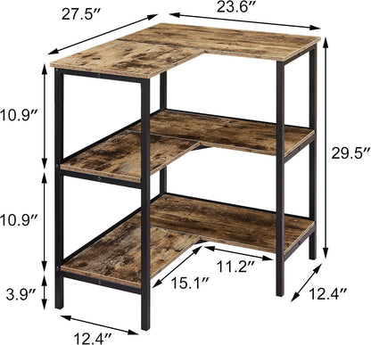 Corner Cabinet Table with 3 Tier Open Shelf, Multipurpose Display Organizer Storage Stand for Small Space Home Office Kitchen, Brown