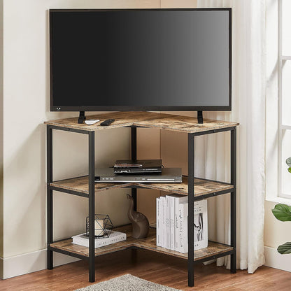 Corner Cabinet Table with 3 Tier Open Shelf, Multipurpose Display Organizer Storage Stand for Small Space Home Office Kitchen, Brown