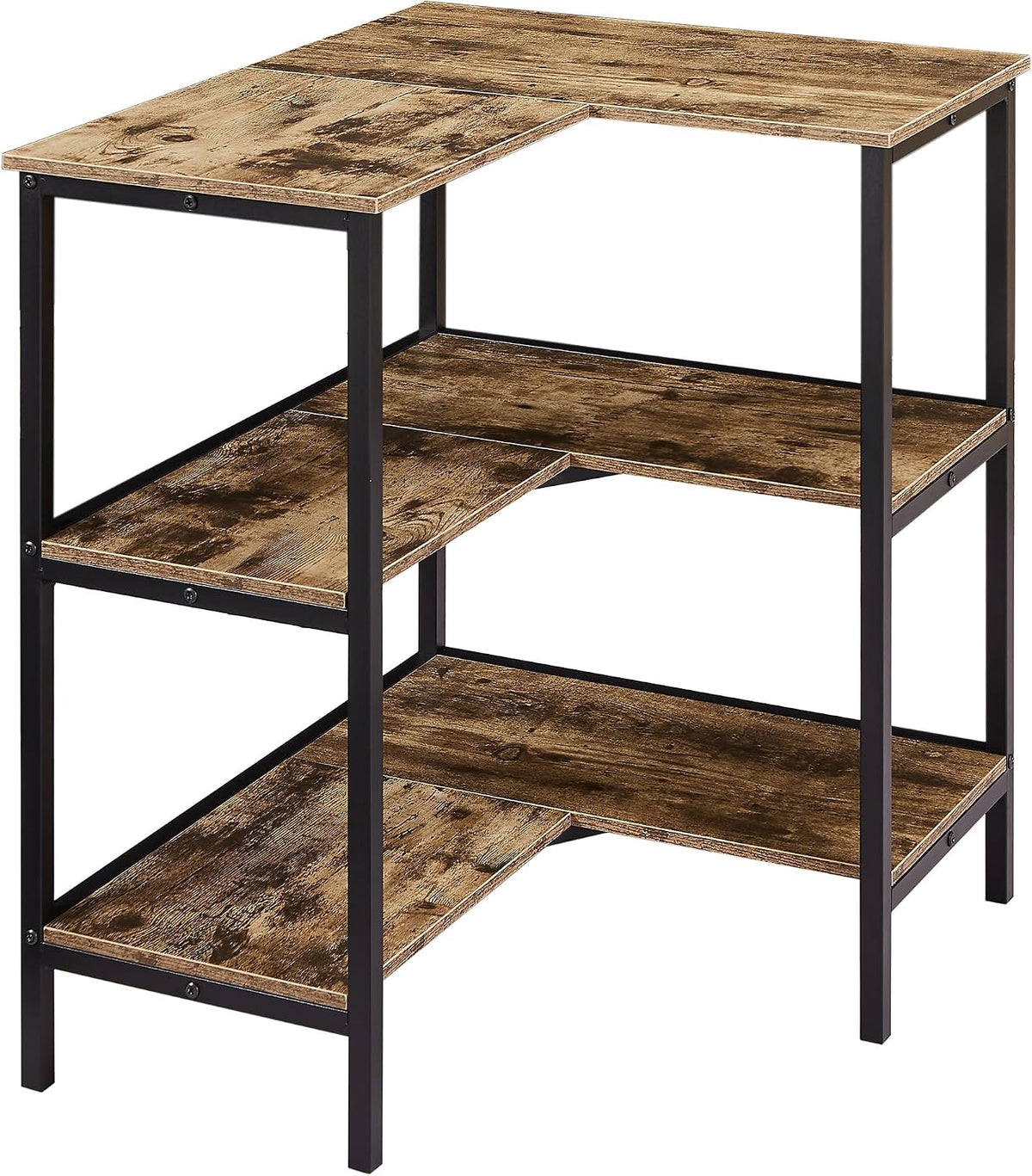Corner Cabinet Table with 3 Tier Open Shelf, Multipurpose Display Organizer Storage Stand for Small Space Home Office Kitchen, Brown