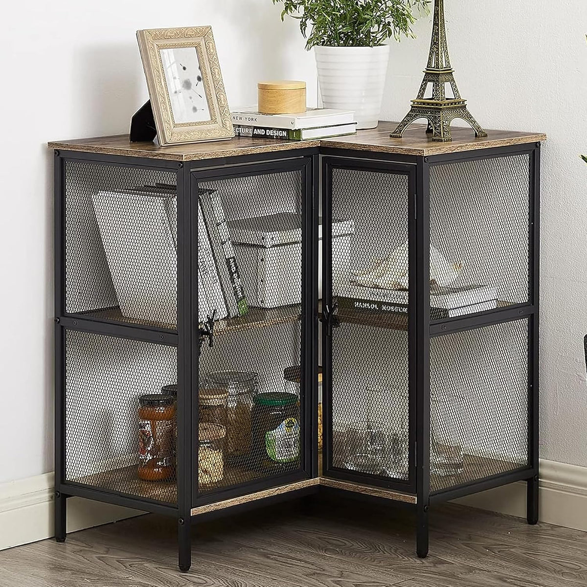 Corner Cabinet Table with 3 Tier Open Shelf, Multipurpose Display Organizer Storage Stand for Small Space Home Office Kitchen, Brown