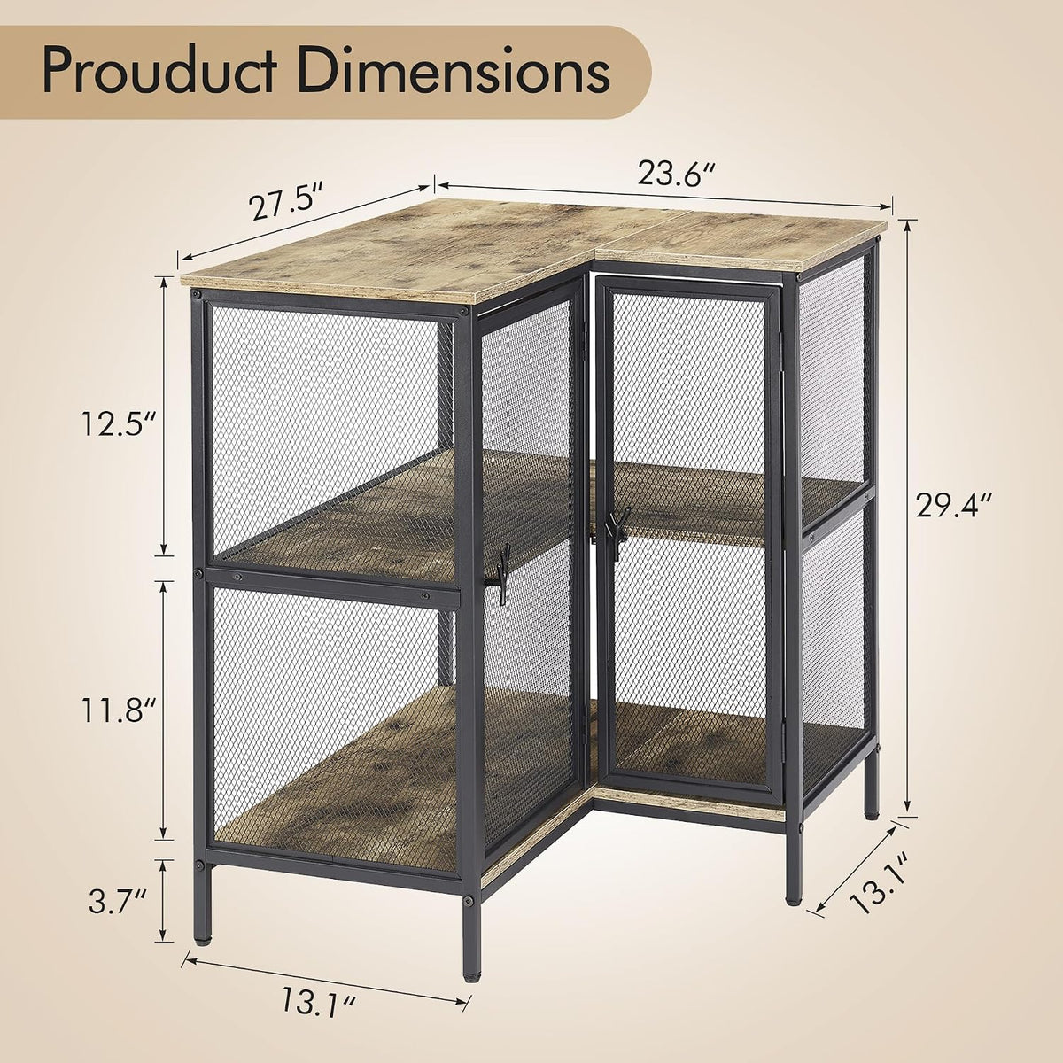 Corner Cabinet Table with 3 Tier Open Shelf, Multipurpose Display Organizer Storage Stand for Small Space Home Office Kitchen, Brown