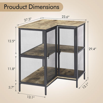 Corner Cabinet Table with 3 Tier Open Shelf, Multipurpose Display Organizer Storage Stand for Small Space Home Office Kitchen, Brown