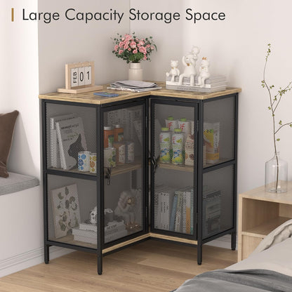 Corner Cabinet Table with 3 Tier Open Shelf, Multipurpose Display Organizer Storage Stand for Small Space Home Office Kitchen, Brown