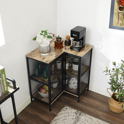 Corner Cabinet Table with 3 Tier Open Shelf, Multipurpose Display Organizer Storage Stand for Small Space Home Office Kitchen, Brown