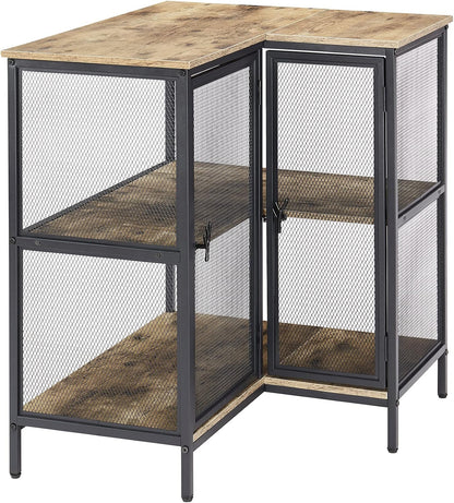 Corner Cabinet Table with 3 Tier Open Shelf, Multipurpose Display Organizer Storage Stand for Small Space Home Office Kitchen, Brown