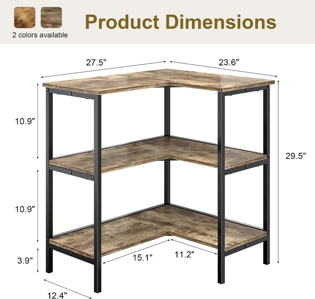 Corner Cabinet Table with 3 Tier Open Shelf, Multipurpose Display Organizer Storage Stand for Small Space Home Office Kitchen, Brown