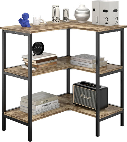 Corner Cabinet Table with 3 Tier Open Shelf, Multipurpose Display Organizer Storage Stand for Small Space Home Office Kitchen, Brown