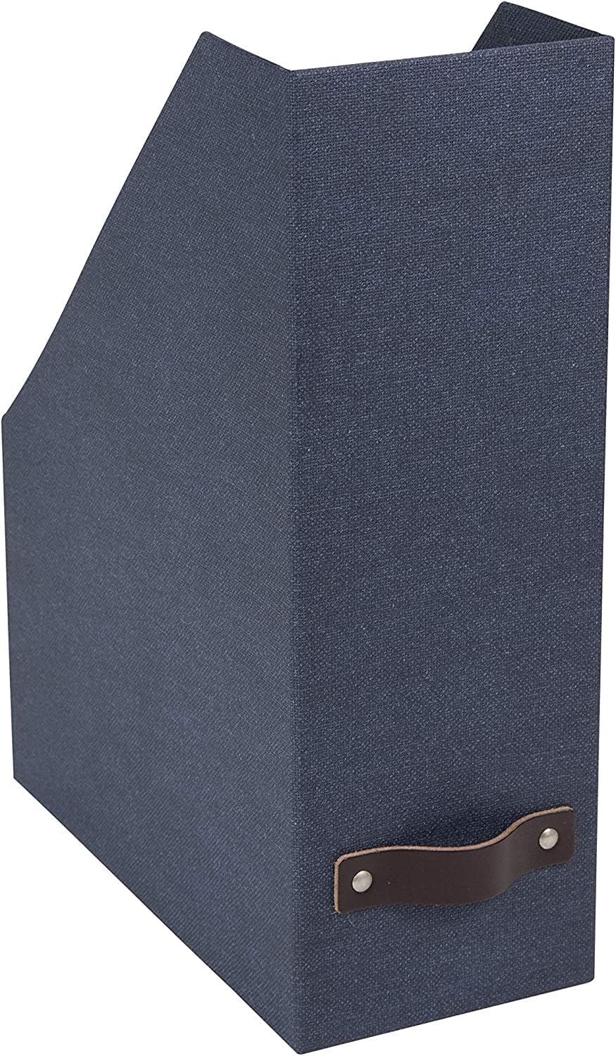 Box of Sweden Estelle Canvas Fiberboard Upright Magazine Holder and Organizer for Papers and Catalogs with Leather Handle - Magazine File Holder for Office Desks - 12.6in x 4.5in x 9.8in - Blue