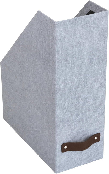 Box of Sweden Estelle Canvas Fiberboard Upright Magazine Holder and Organizer for Papers and Catalogs with Leather Handle - Magazine File Holder for Office Desks - 12.6in x 4.5in x 9.8in - Blue