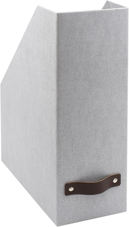 Box of Sweden Estelle Canvas Fiberboard Upright Magazine Holder and Organizer for Papers and Catalogs with Leather Handle - Magazine File Holder for Office Desks - 12.6in x 4.5in x 9.8in - Blue