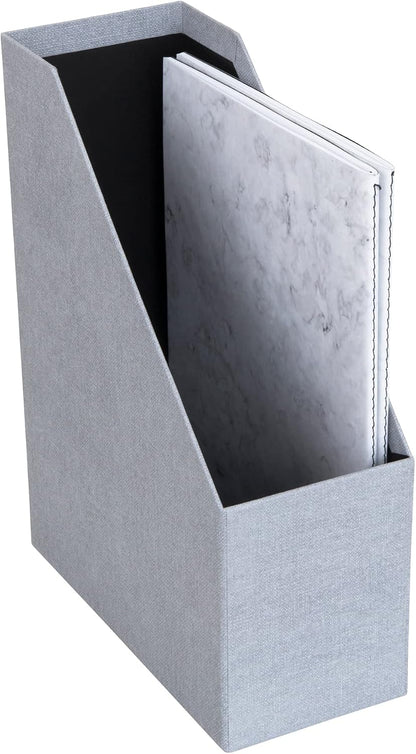 Box of Sweden Estelle Canvas Fiberboard Upright Magazine Holder and Organizer for Papers and Catalogs with Leather Handle - Magazine File Holder for Office Desks - 12.6in x 4.5in x 9.8in - Blue