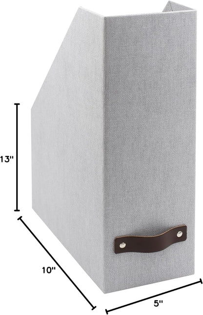 Box of Sweden Estelle Canvas Fiberboard Upright Magazine Holder and Organizer for Papers and Catalogs with Leather Handle - Magazine File Holder for Office Desks - 12.6in x 4.5in x 9.8in - Blue