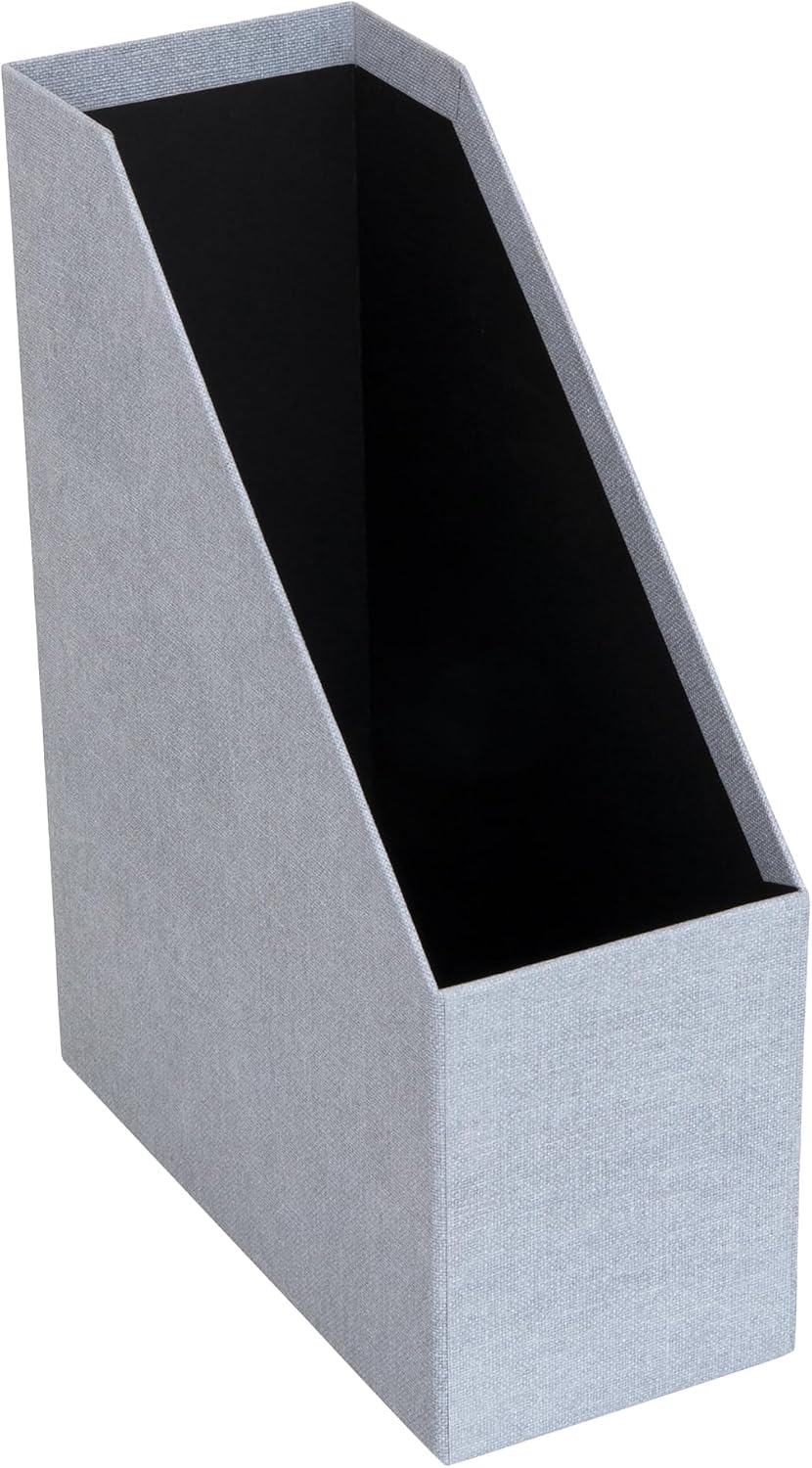 Box of Sweden Estelle Canvas Fiberboard Upright Magazine Holder and Organizer for Papers and Catalogs with Leather Handle - Magazine File Holder for Office Desks - 12.6in x 4.5in x 9.8in - Blue
