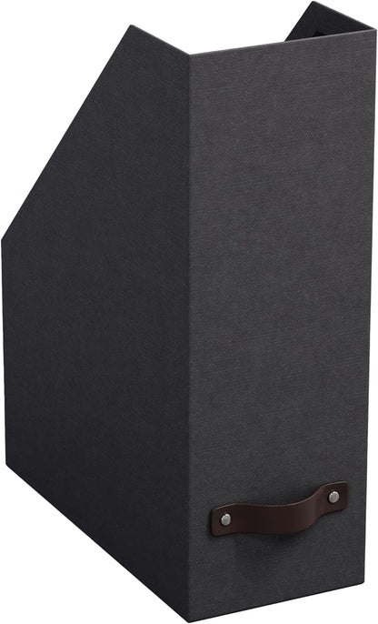 Box of Sweden Estelle Canvas Fiberboard Upright Magazine Holder and Organizer for Papers and Catalogs with Leather Handle - Magazine File Holder for Office Desks - 12.6in x 4.5in x 9.8in - Blue