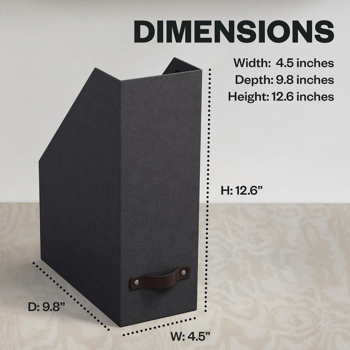 Box of Sweden Estelle Canvas Fiberboard Upright Magazine Holder and Organizer for Papers and Catalogs with Leather Handle - Magazine File Holder for Office Desks - 12.6in x 4.5in x 9.8in - Blue