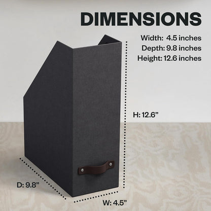 Box of Sweden Estelle Canvas Fiberboard Upright Magazine Holder and Organizer for Papers and Catalogs with Leather Handle - Magazine File Holder for Office Desks - 12.6in x 4.5in x 9.8in - Blue