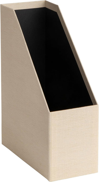 Box of Sweden Estelle Canvas Fiberboard Upright Magazine Holder and Organizer for Papers and Catalogs with Leather Handle - Magazine File Holder for Office Desks - 12.6in x 4.5in x 9.8in - Blue