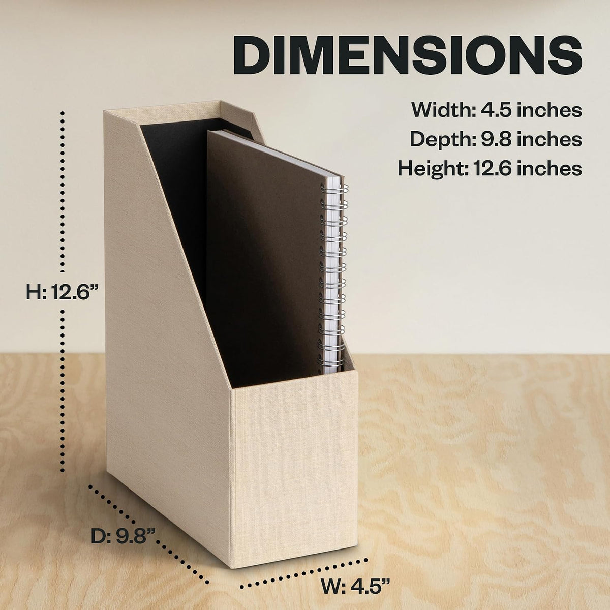 Box of Sweden Estelle Canvas Fiberboard Upright Magazine Holder and Organizer for Papers and Catalogs with Leather Handle - Magazine File Holder for Office Desks - 12.6in x 4.5in x 9.8in - Blue
