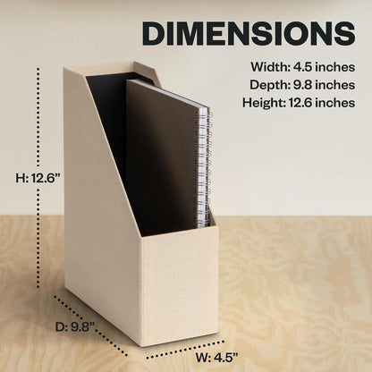 Box of Sweden Estelle Canvas Fiberboard Upright Magazine Holder and Organizer for Papers and Catalogs with Leather Handle - Magazine File Holder for Office Desks - 12.6in x 4.5in x 9.8in - Blue