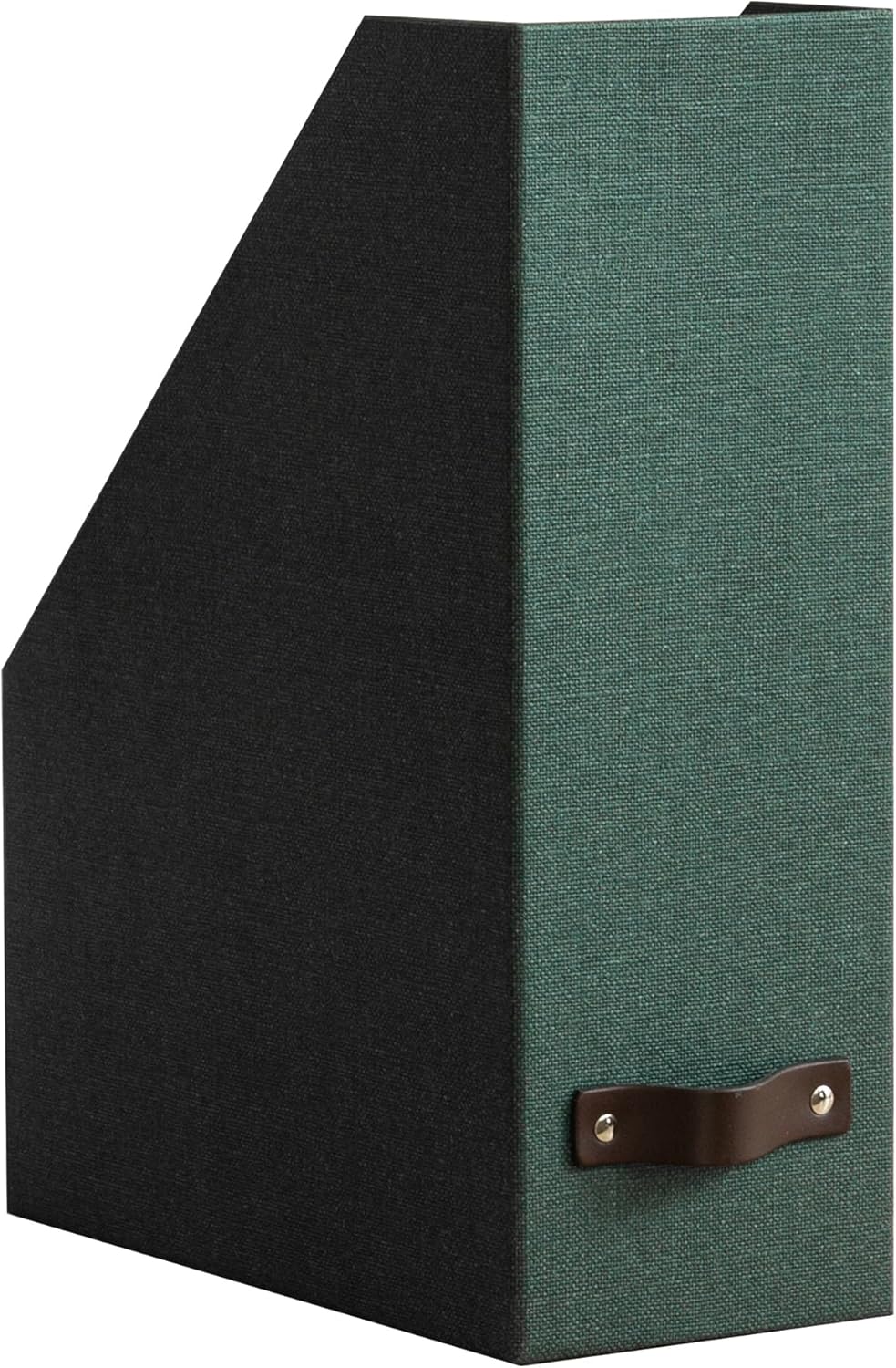 Box of Sweden Estelle Canvas Fiberboard Upright Magazine Holder and Organizer for Papers and Catalogs with Leather Handle - Magazine File Holder for Office Desks - 12.6in x 4.5in x 9.8in - Blue