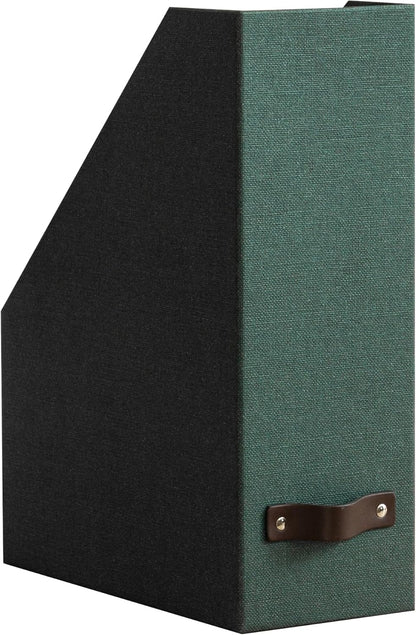 Box of Sweden Estelle Canvas Fiberboard Upright Magazine Holder and Organizer for Papers and Catalogs with Leather Handle - Magazine File Holder for Office Desks - 12.6in x 4.5in x 9.8in - Blue