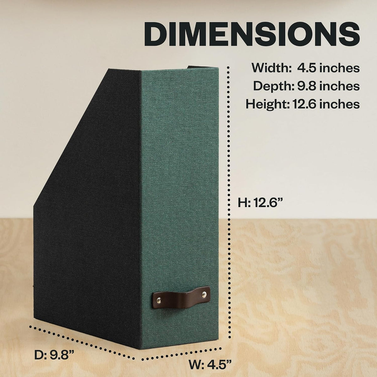 Box of Sweden Estelle Canvas Fiberboard Upright Magazine Holder and Organizer for Papers and Catalogs with Leather Handle - Magazine File Holder for Office Desks - 12.6in x 4.5in x 9.8in - Blue