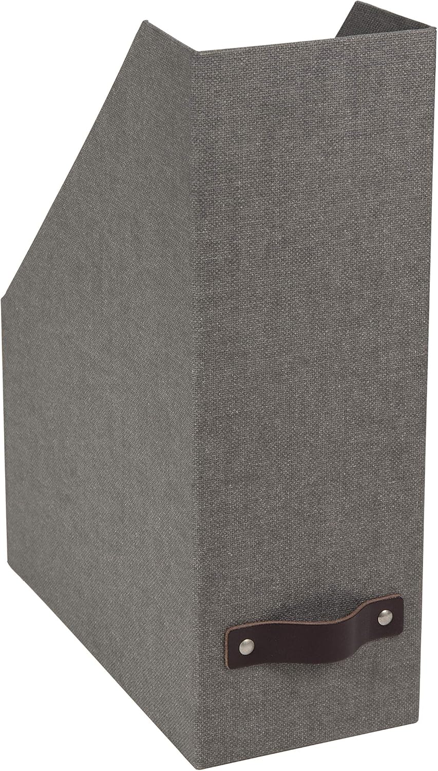 Box of Sweden Estelle Canvas Fiberboard Upright Magazine Holder and Organizer for Papers and Catalogs with Leather Handle - Magazine File Holder for Office Desks - 12.6in x 4.5in x 9.8in - Blue