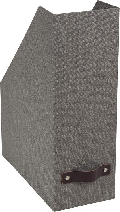 Box of Sweden Estelle Canvas Fiberboard Upright Magazine Holder and Organizer for Papers and Catalogs with Leather Handle - Magazine File Holder for Office Desks - 12.6in x 4.5in x 9.8in - Blue