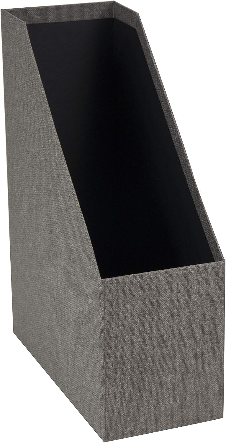 Box of Sweden Estelle Canvas Fiberboard Upright Magazine Holder and Organizer for Papers and Catalogs with Leather Handle - Magazine File Holder for Office Desks - 12.6in x 4.5in x 9.8in - Blue