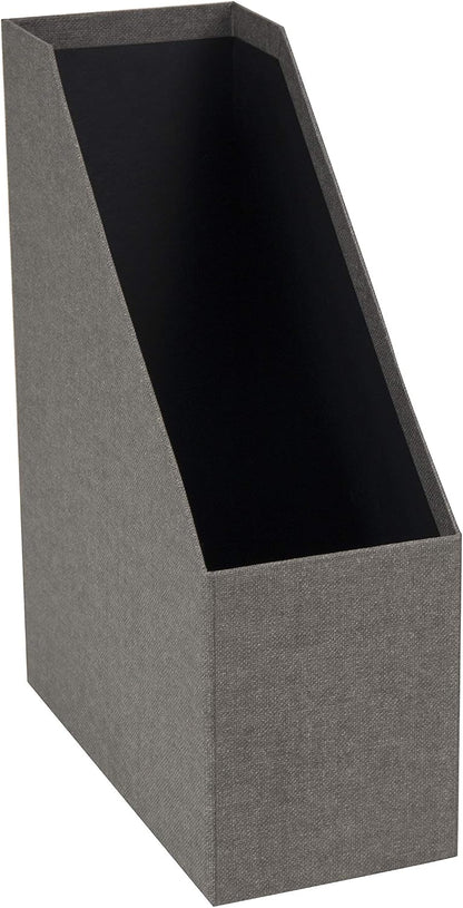Box of Sweden Estelle Canvas Fiberboard Upright Magazine Holder and Organizer for Papers and Catalogs with Leather Handle - Magazine File Holder for Office Desks - 12.6in x 4.5in x 9.8in - Blue