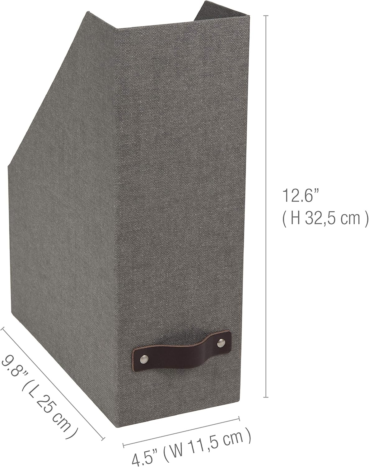 Box of Sweden Estelle Canvas Fiberboard Upright Magazine Holder and Organizer for Papers and Catalogs with Leather Handle - Magazine File Holder for Office Desks - 12.6in x 4.5in x 9.8in - Blue