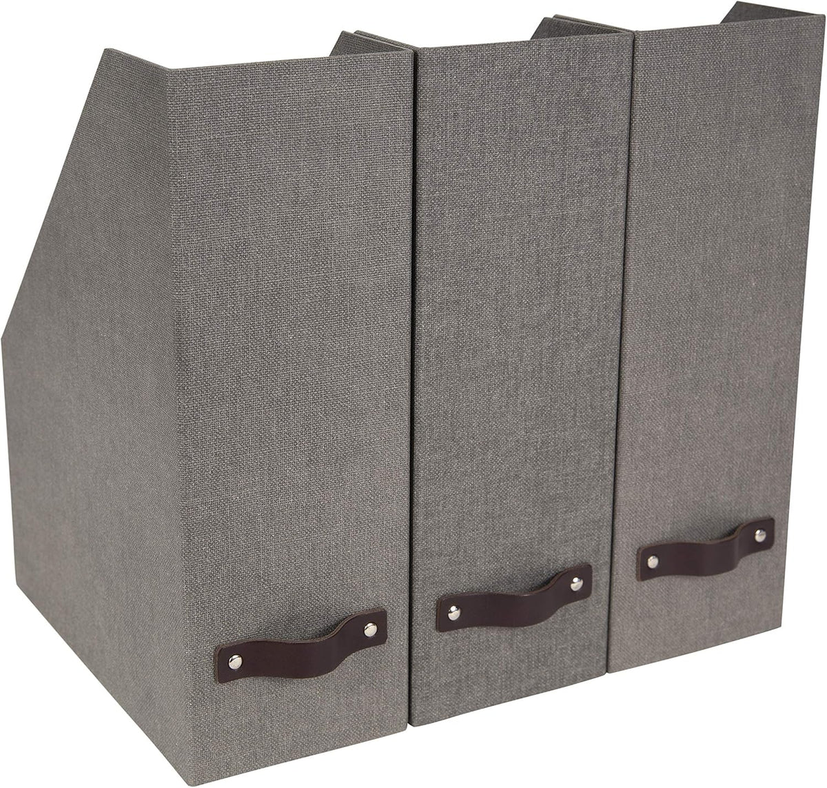 Box of Sweden Estelle Canvas Fiberboard Upright Magazine Holder and Organizer for Papers and Catalogs with Leather Handle - Magazine File Holder for Office Desks - 12.6in x 4.5in x 9.8in - Blue