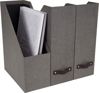 Box of Sweden Estelle Canvas Fiberboard Upright Magazine Holder and Organizer for Papers and Catalogs with Leather Handle - Magazine File Holder for Office Desks - 12.6in x 4.5in x 9.8in - Blue
