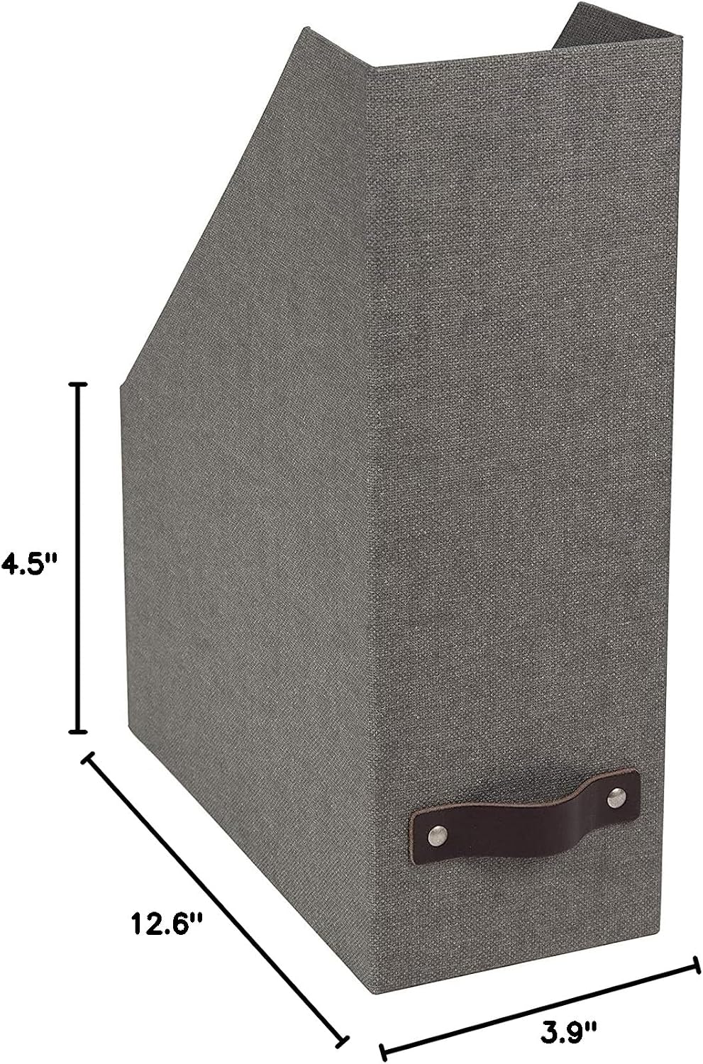 Box of Sweden Estelle Canvas Fiberboard Upright Magazine Holder and Organizer for Papers and Catalogs with Leather Handle - Magazine File Holder for Office Desks - 12.6in x 4.5in x 9.8in - Blue