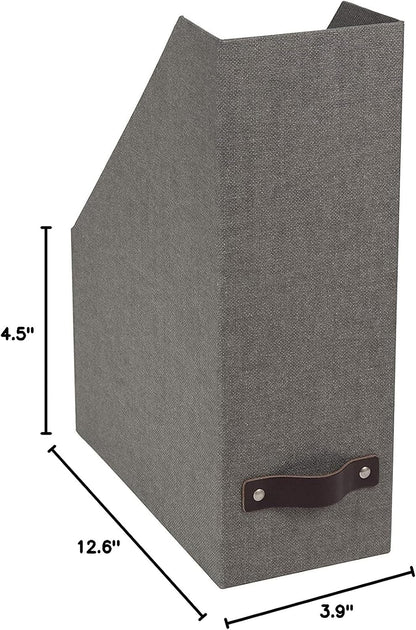 Box of Sweden Estelle Canvas Fiberboard Upright Magazine Holder and Organizer for Papers and Catalogs with Leather Handle - Magazine File Holder for Office Desks - 12.6in x 4.5in x 9.8in - Blue