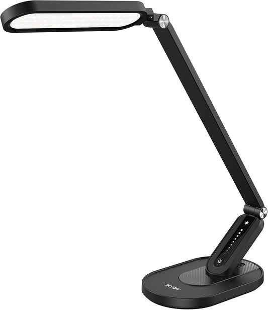 LED Desk Lamp, Eye-Caring Table Lamps Natural Light Protects Eyes Dimmable Office Lamp with 5 Color Modes USB Charging Port Touch Control and Memory Function, 10W Reading Lamp,Black