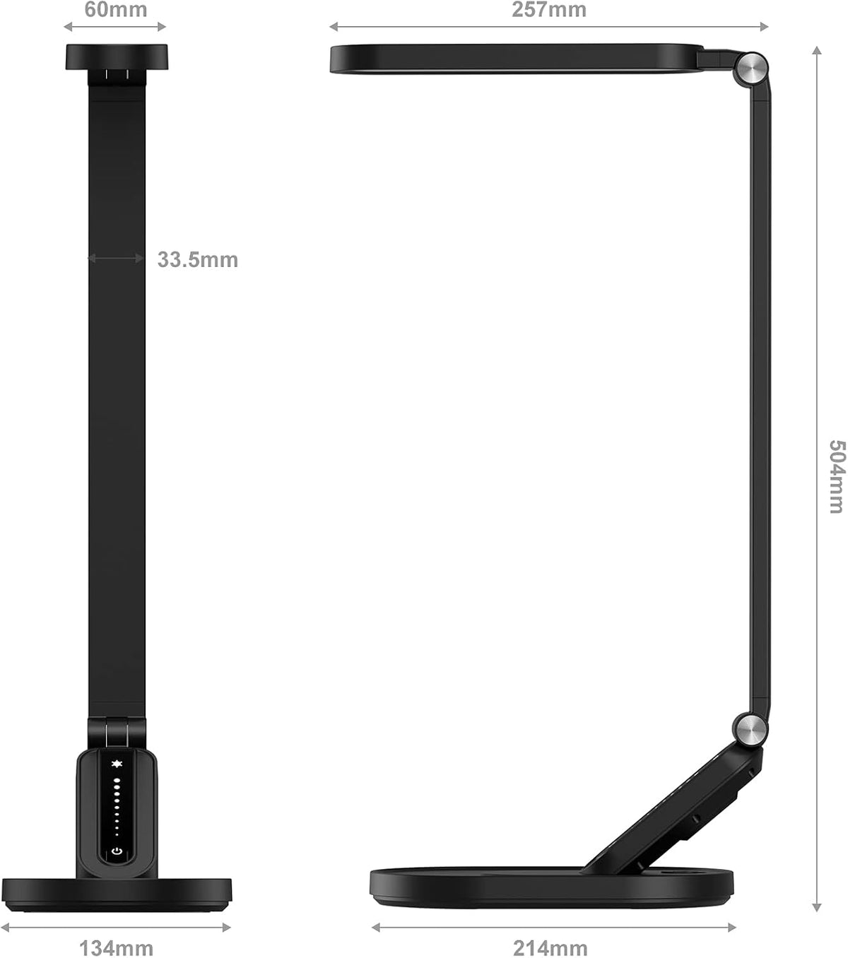 LED Desk Lamp, Eye-Caring Table Lamps Natural Light Protects Eyes Dimmable Office Lamp with 5 Color Modes USB Charging Port Touch Control and Memory Function, 10W Reading Lamp,Black