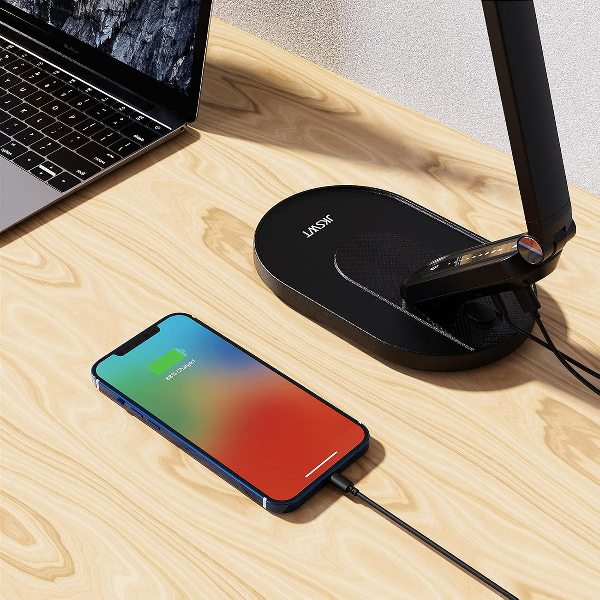 LED Desk Lamp, Eye-Caring Table Lamps Natural Light Protects Eyes Dimmable Office Lamp with 5 Color Modes USB Charging Port Touch Control and Memory Function, 10W Reading Lamp,Black
