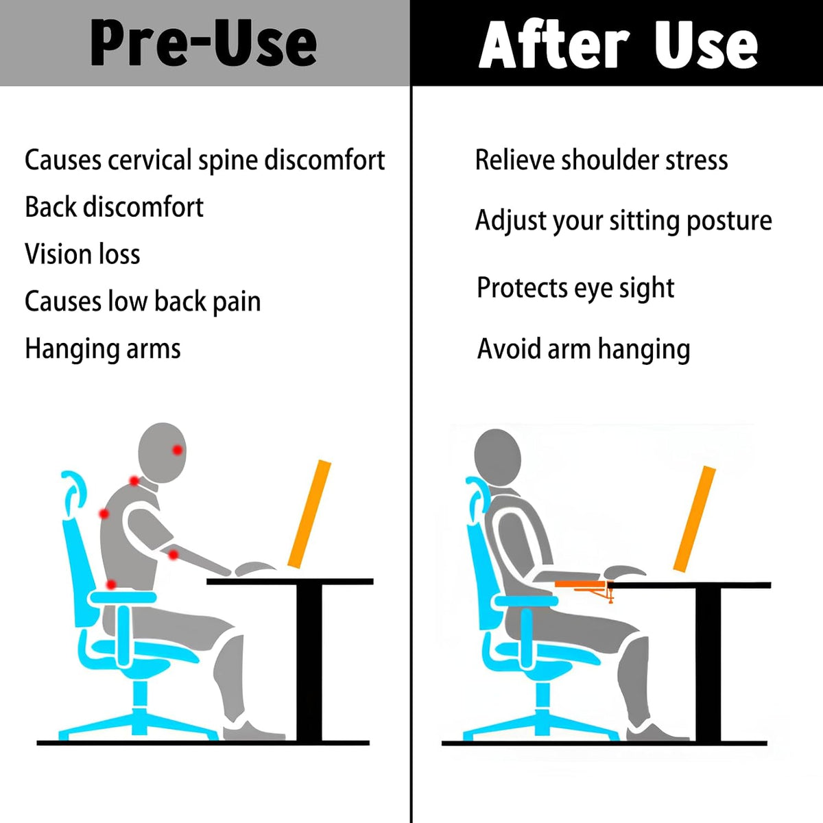 Arm Rest for Desk, Ergonomic Foldable Elbow Rest for Computer Desk, Adjustable Rotating Desk Extender Tray, Mouse Arm Bracket for Couch Keyboards Office Chair Car Massage Table (Black)