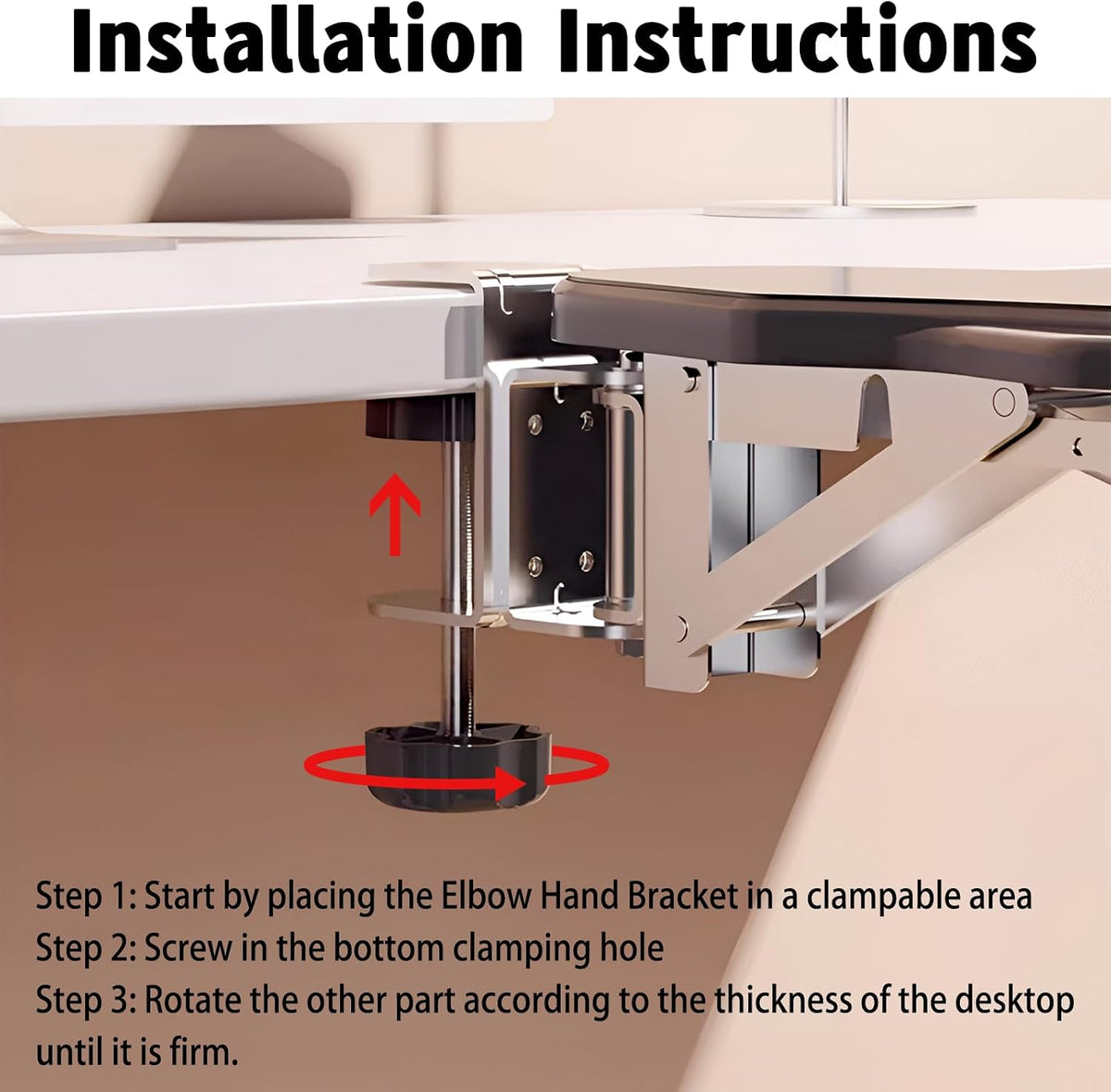 Arm Rest for Desk, Ergonomic Foldable Elbow Rest for Computer Desk, Adjustable Rotating Desk Extender Tray, Mouse Arm Bracket for Couch Keyboards Office Chair Car Massage Table (Black)