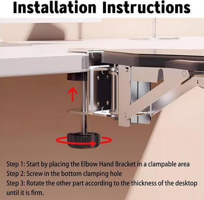 Arm Rest for Desk, Ergonomic Foldable Elbow Rest for Computer Desk, Adjustable Rotating Desk Extender Tray, Mouse Arm Bracket for Couch Keyboards Office Chair Car Massage Table (Black)