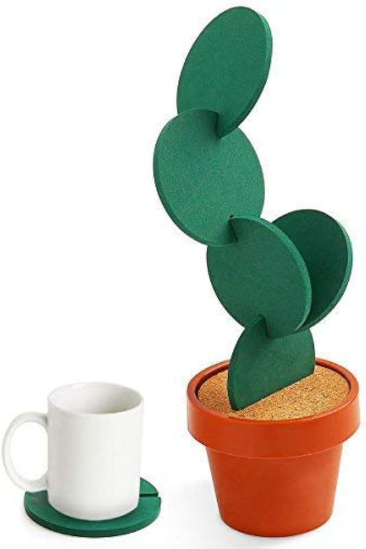 Coasters DIY Cactus Coaster Set of 6 Pieces with Flowerpot Holder for Drinks Novelty Gift for Home Office Bar Decor and Improvement, Brand
