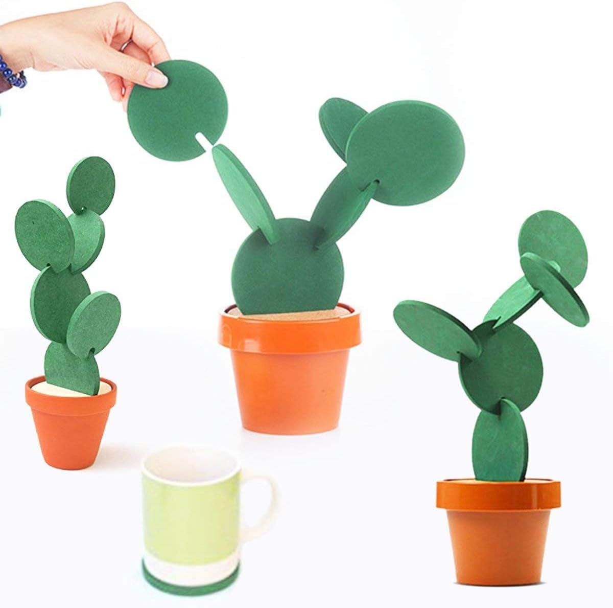 Coasters DIY Cactus Coaster Set of 6 Pieces with Flowerpot Holder for Drinks Novelty Gift for Home Office Bar Decor and Improvement, Brand