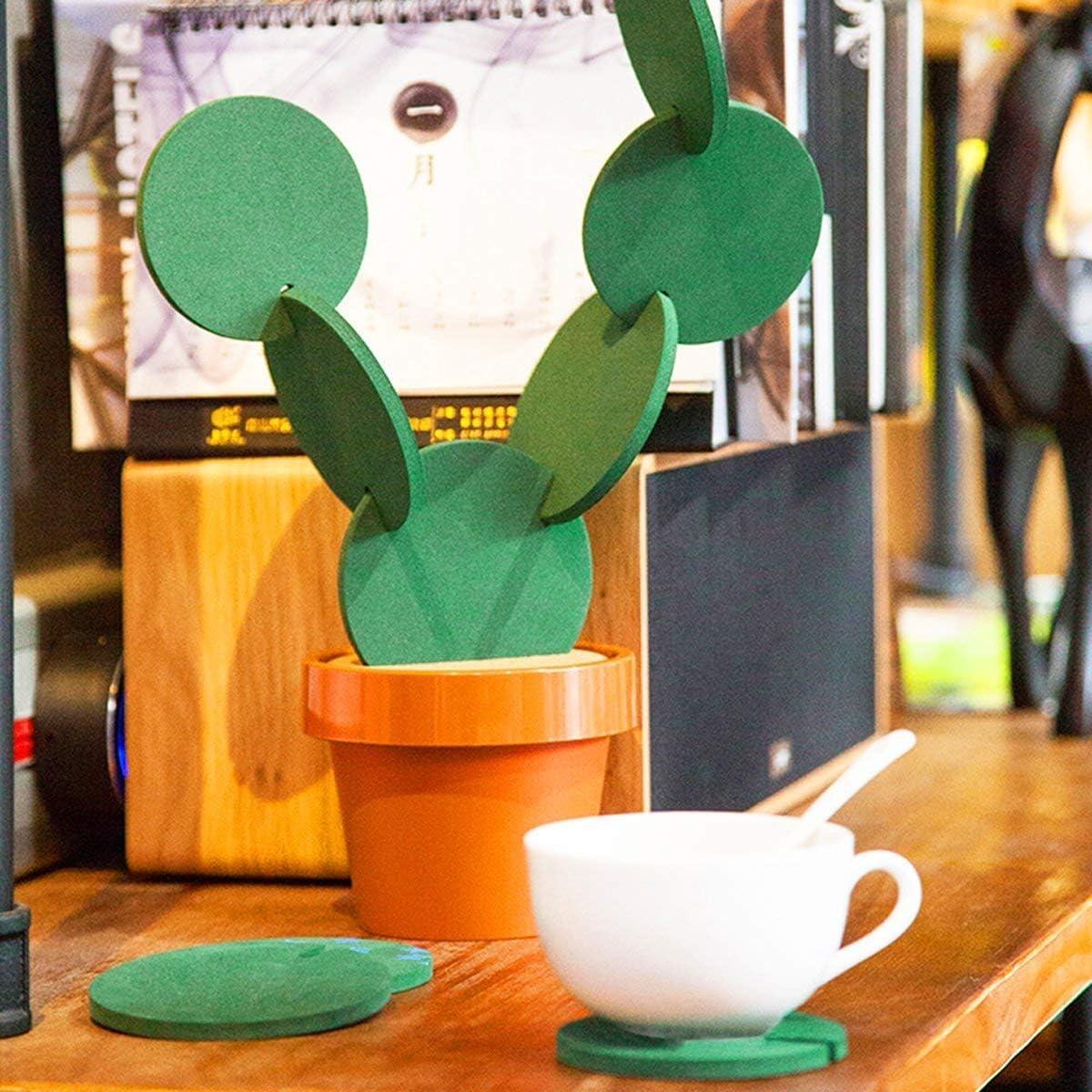 Coasters DIY Cactus Coaster Set of 6 Pieces with Flowerpot Holder for Drinks Novelty Gift for Home Office Bar Decor and Improvement, Brand