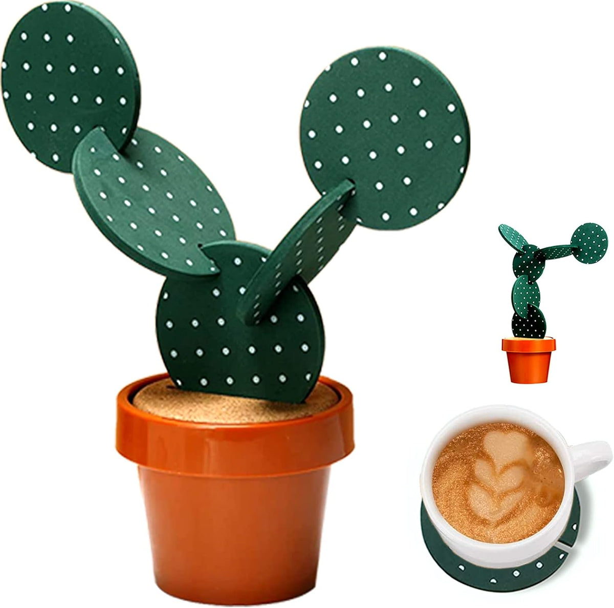 Coasters DIY Cactus Coaster Set of 6 Pieces with Flowerpot Holder for Drinks Novelty Gift for Home Office Bar Decor and Improvement, Brand