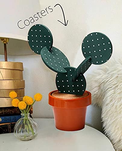 Coasters DIY Cactus Coaster Set of 6 Pieces with Flowerpot Holder for Drinks Novelty Gift for Home Office Bar Decor and Improvement, Brand