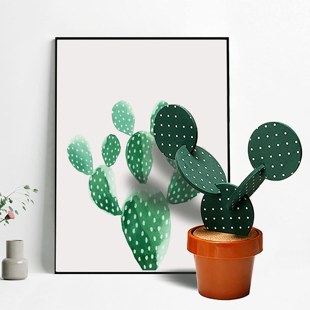 Coasters DIY Cactus Coaster Set of 6 Pieces with Flowerpot Holder for Drinks Novelty Gift for Home Office Bar Decor and Improvement, Brand