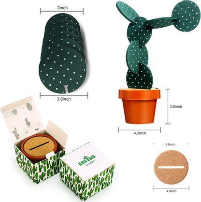 Coasters DIY Cactus Coaster Set of 6 Pieces with Flowerpot Holder for Drinks Novelty Gift for Home Office Bar Decor and Improvement, Brand