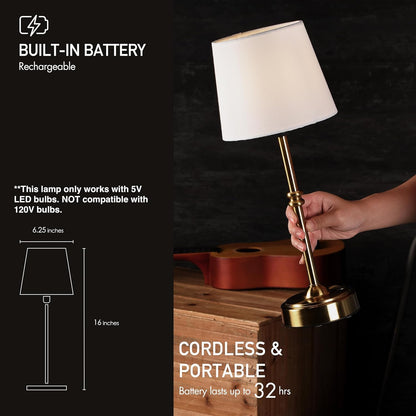 Seraph Cordless Rechargeable LED Table Lamp, Antique Brass